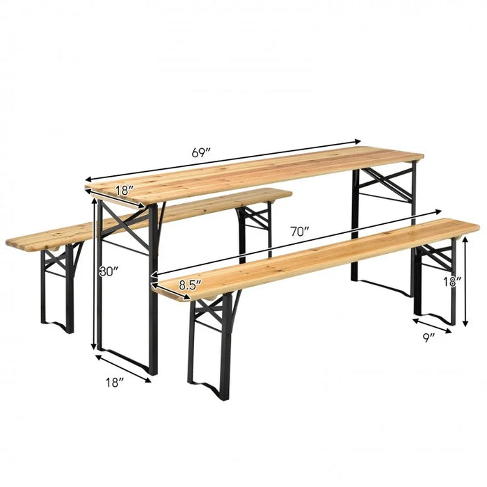 Outdoor Wooden Dining Table and Bench Set - 3-Piece Set Ideal for Backyard and Garden Gatherings