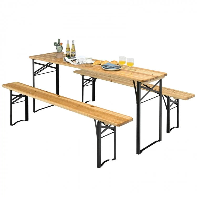 Outdoor Wooden Dining Table and Bench Set - 3-Piece Set Ideal for Backyard and Garden Gatherings