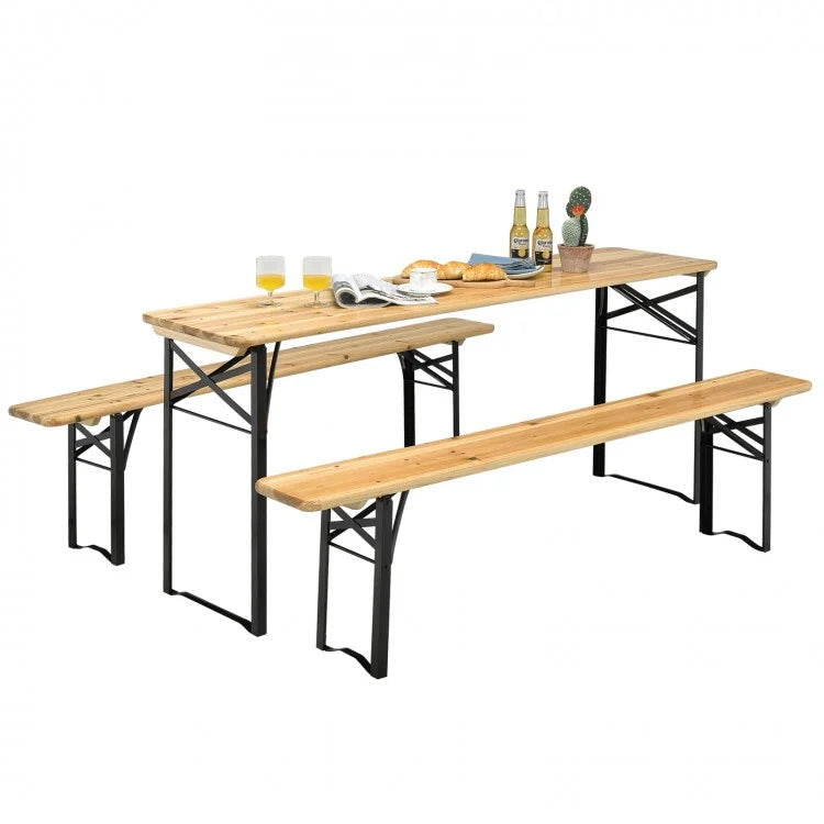 Outdoor Wooden Dining Table and Bench Set - 3-Piece Set Ideal for Backyard and Garden Gatherings