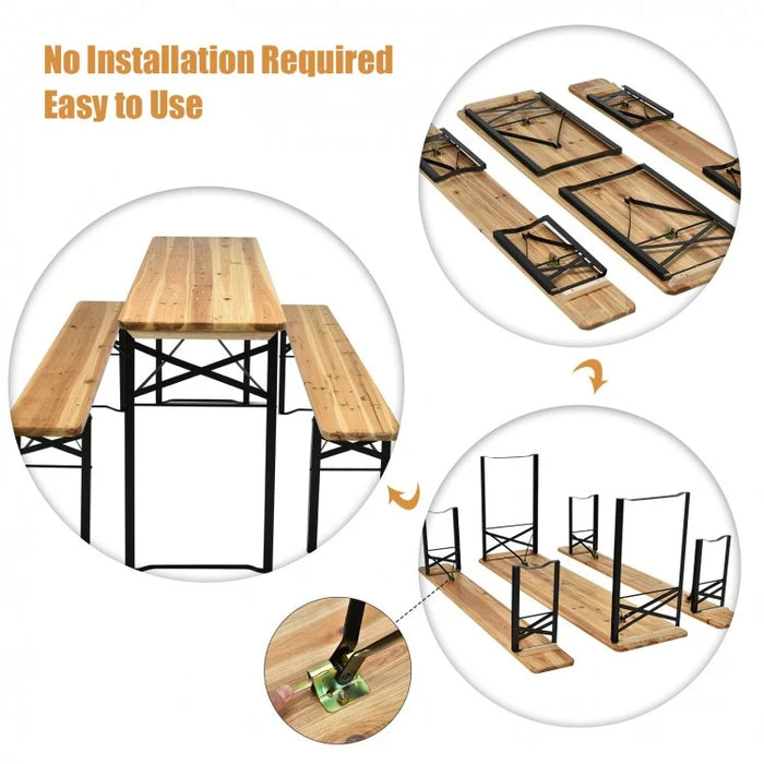 Outdoor Wooden Dining Table and Bench Set - 3-Piece Set Ideal for Backyard and Garden Gatherings
