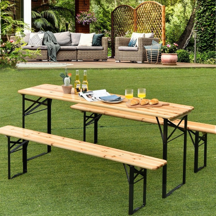 Outdoor Wooden Dining Table and Bench Set - 3-Piece Set Ideal for Backyard and Garden Gatherings