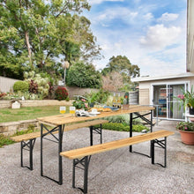 Load image into Gallery viewer, Outdoor Wooden Dining Table and Bench Set - 3-Piece Set Ideal for Backyard and Garden Gatherings
