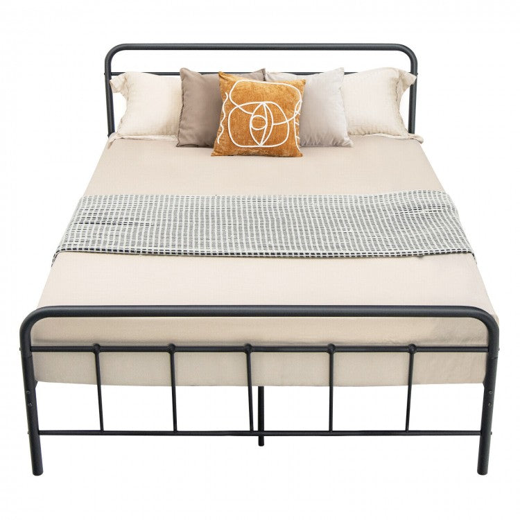Rustic Industrial Black Metal Bed Frame with Storage Underneath