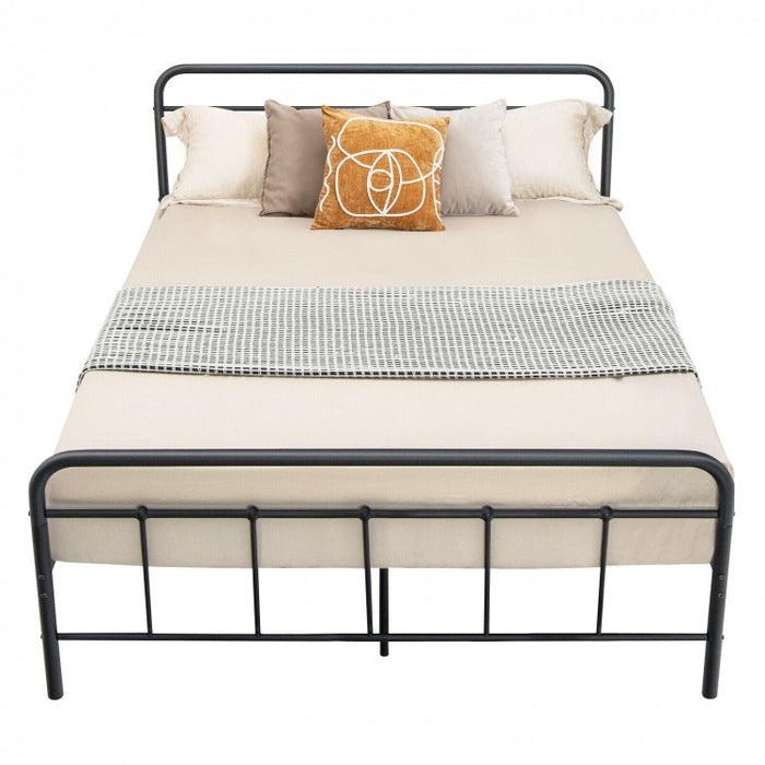 Rustic Industrial Black Metal Bed Frame with Storage Underneath