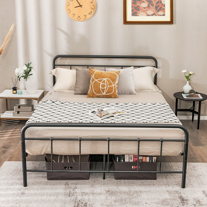 Rustic Industrial Black Metal Bed Frame with Storage Underneath