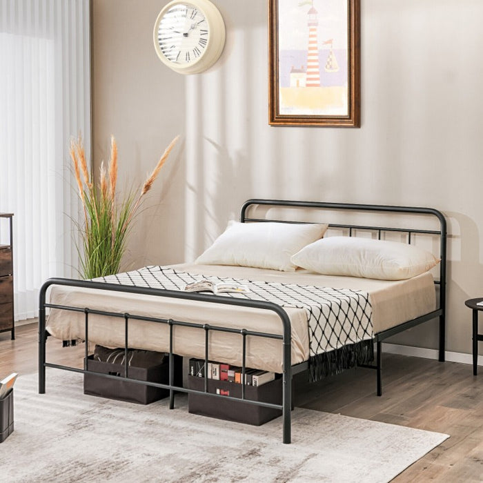 Rustic Industrial Black Metal Bed Frame with Storage Underneath