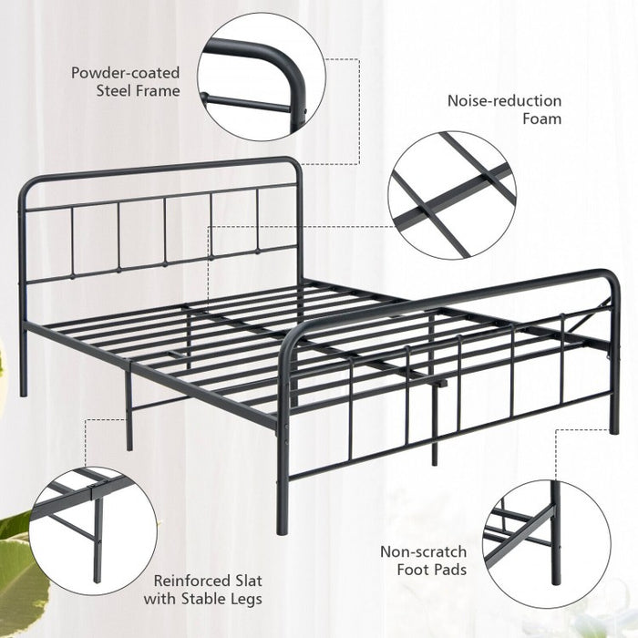 Rustic Industrial Black Metal Bed Frame with Storage Underneath