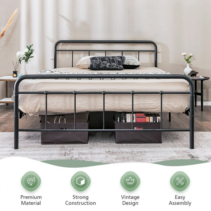 Rustic Industrial Black Metal Bed Frame with Storage Underneath