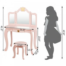 Load image into Gallery viewer, Bedroom Children&#39;s 3-Fold Mirror Vanity Dressing Table with Stool
