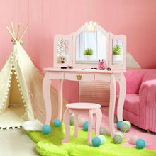 Load image into Gallery viewer, Bedroom Children&#39;s 3-Fold Mirror Vanity Dressing Table with Stool
