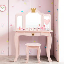 Load image into Gallery viewer, Bedroom Children&#39;s 3-Fold Mirror Vanity Dressing Table with Stool
