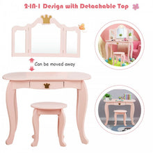 Load image into Gallery viewer, Bedroom Children&#39;s 3-Fold Mirror Vanity Dressing Table with Stool
