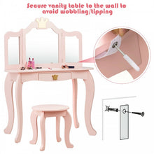 Load image into Gallery viewer, Bedroom Children&#39;s 3-Fold Mirror Vanity Dressing Table with Stool
