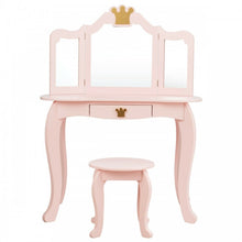 Load image into Gallery viewer, Bedroom Children&#39;s 3-Fold Mirror Vanity Dressing Table with Stool
