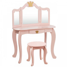 Load image into Gallery viewer, Bedroom Children&#39;s 3-Fold Mirror Vanity Dressing Table with Stool

