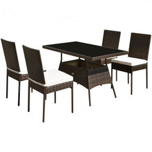 Charger l&#39;image dans la galerie, Outdoor Wicker Glass Top Dining Room Table Set - 5-Piece Set with High Back Chairs - Suitable for Backyard and Garden
