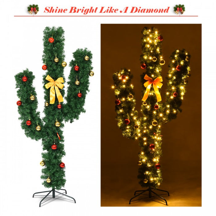 2024 Christmas Cactus Tree with Ball-Shaped Ornaments and LED Lights - Suitable for Holiday Party Decorations