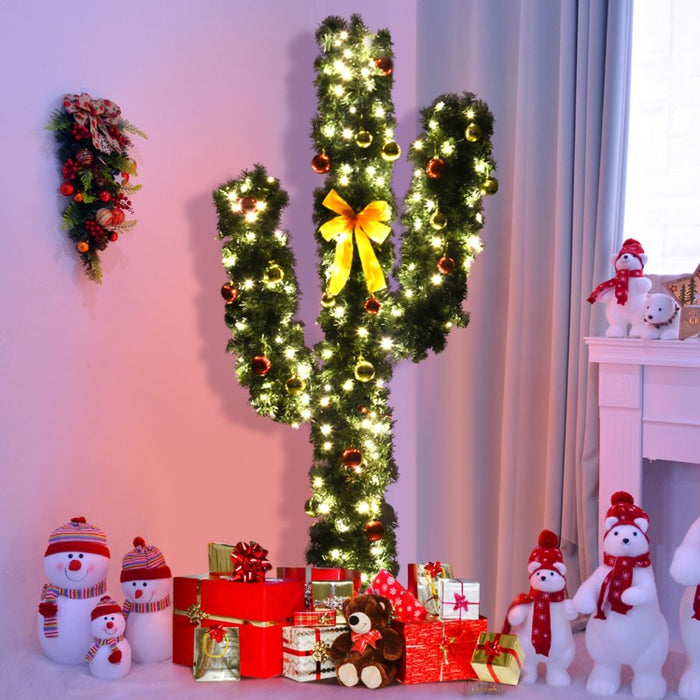 2024 Christmas Cactus Tree with Ball-Shaped Ornaments and LED Lights - Suitable for Holiday Party Decorations