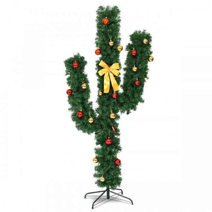 2024 Christmas Cactus Tree with Ball-Shaped Ornaments and LED Lights - Suitable for Holiday Party Decorations