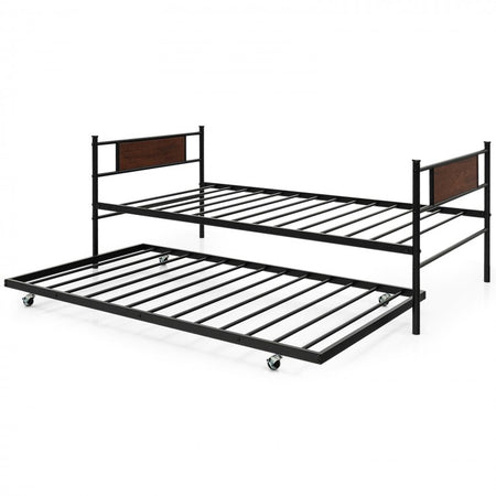 Black Pullout Caster Guest Bed with Sofa Function