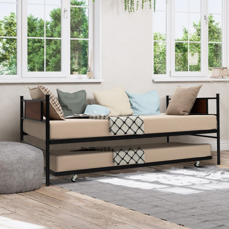 Black Pullout Caster Guest Bed with Sofa Function