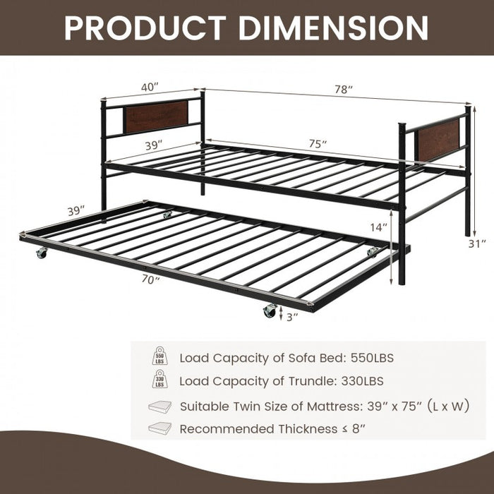 Black Pullout Caster Guest Bed with Sofa Function