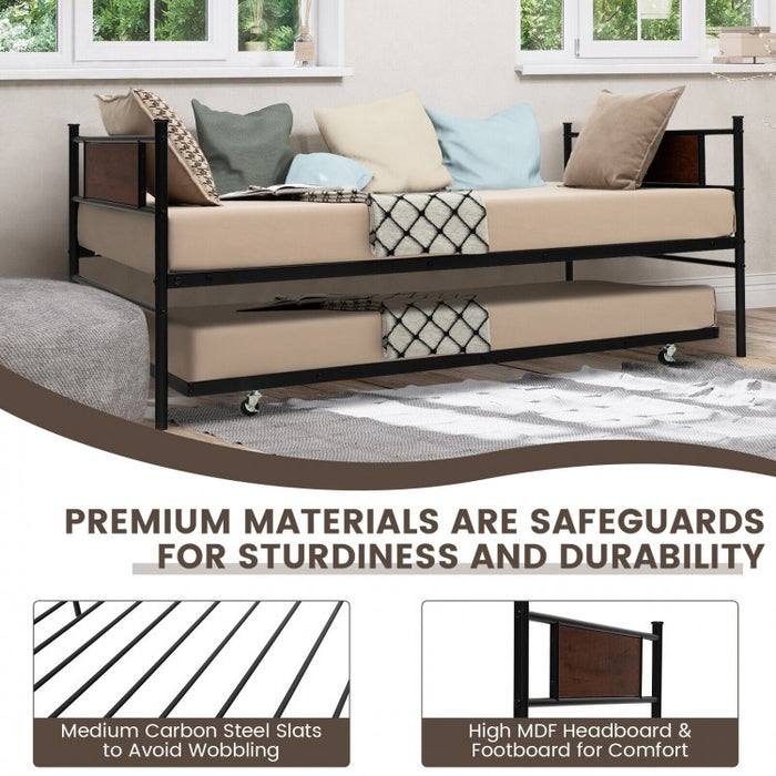 Black Pullout Caster Guest Bed with Sofa Function