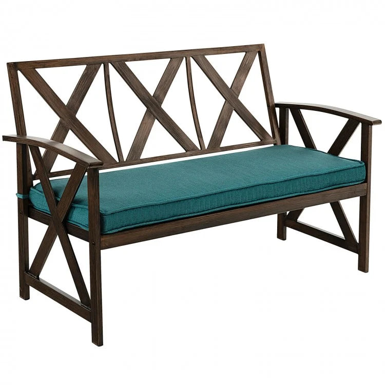 Outdoor Garden Patio Vintage Metal Brown Leisure Bench with Removable Sponge Cushion