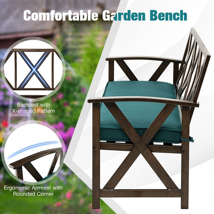Outdoor Garden Patio Vintage Metal Brown Leisure Bench with Removable Sponge Cushion
