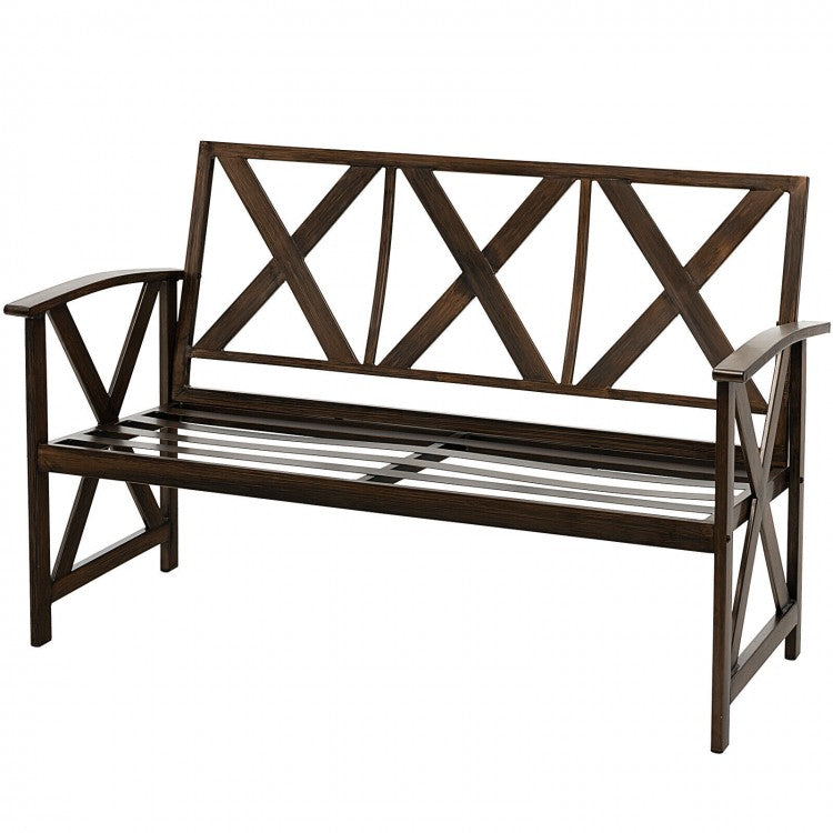Outdoor Garden Patio Vintage Metal Brown Leisure Bench with Removable Sponge Cushion
