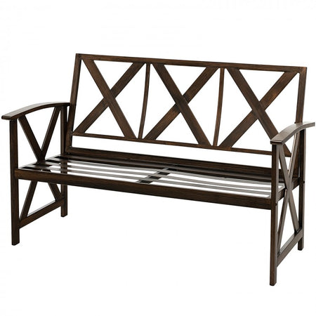 Outdoor Garden Patio Vintage Metal Brown Leisure Bench with Removable Sponge Cushion