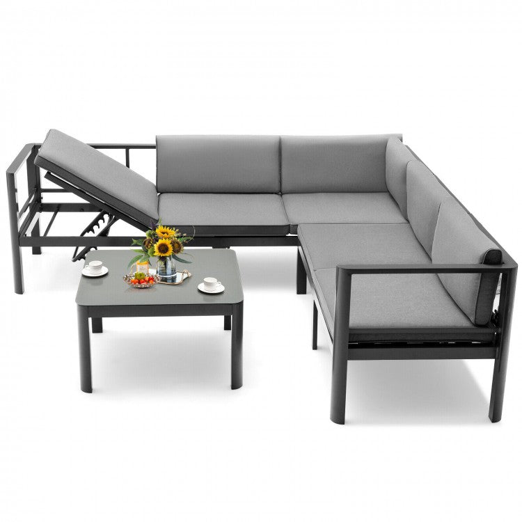 Costway Modern Modular Sectional Couch with 6-Position Adjustable Backrest - Suitable for Backyard and Pool