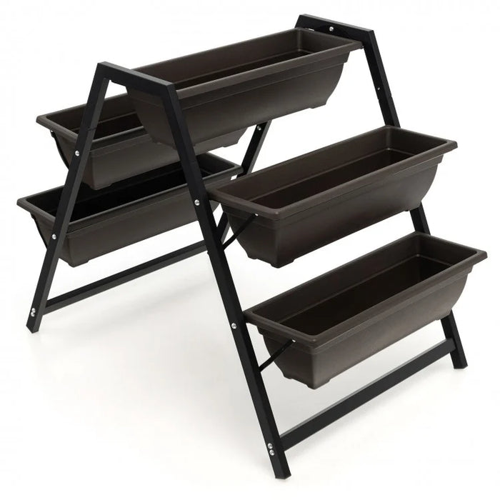 Outdoor Garden Black 3 Tier Raised Plant Bed with 5 Planter Boxes