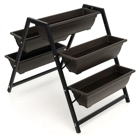 Outdoor Garden Black 3 Tier Raised Plant Bed with 5 Planter Boxes