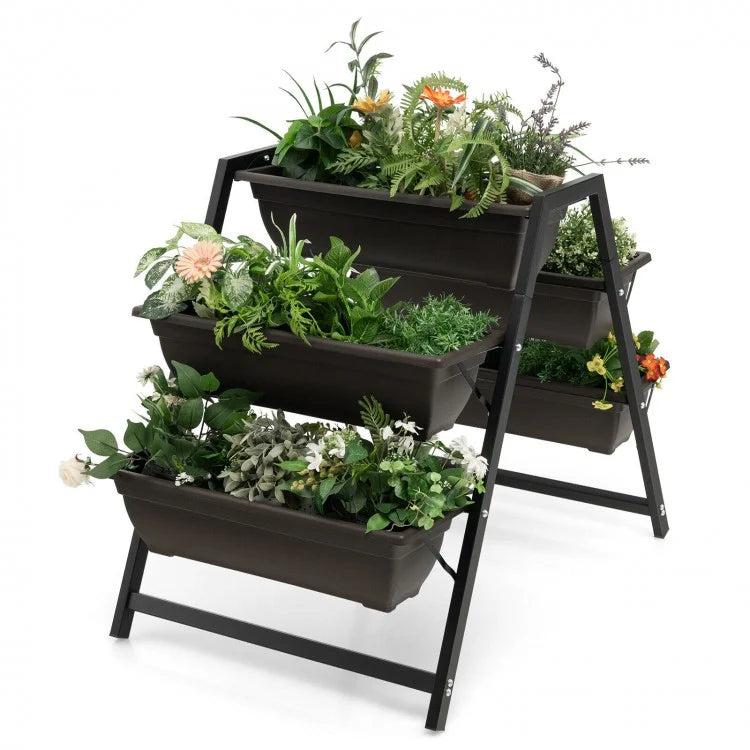 Outdoor Garden Black 3 Tier Raised Plant Bed with 5 Planter Boxes