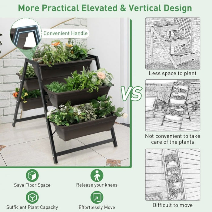 Outdoor Garden Black 3 Tier Raised Plant Bed with 5 Planter Boxes