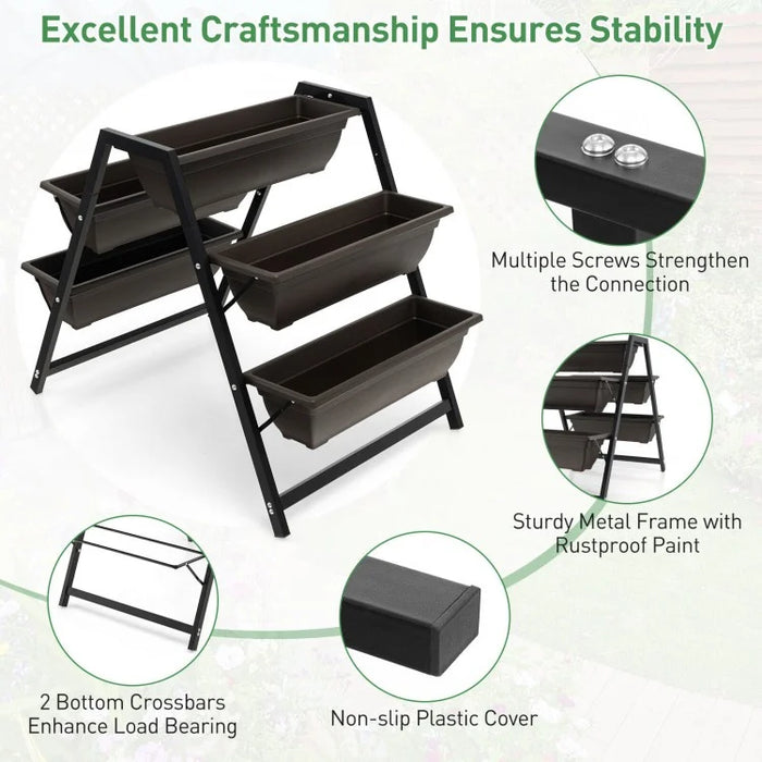 Outdoor Garden Black 3 Tier Raised Plant Bed with 5 Planter Boxes