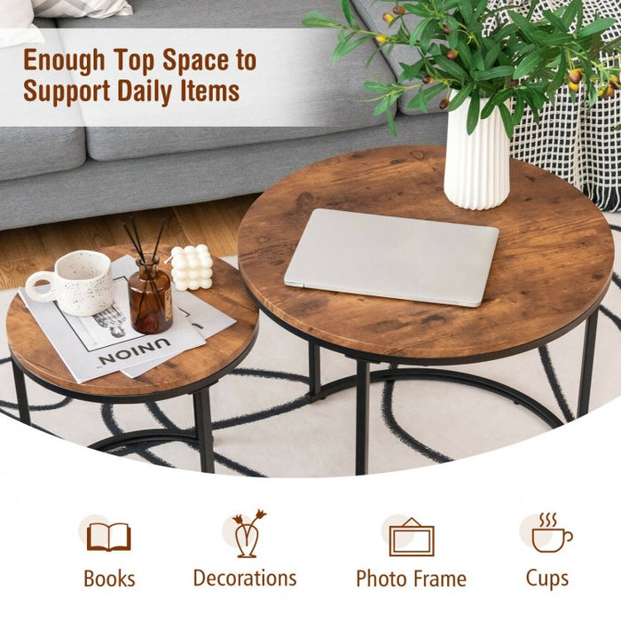 Affordable 2-Piece Round Coffee Table Set for Living Room