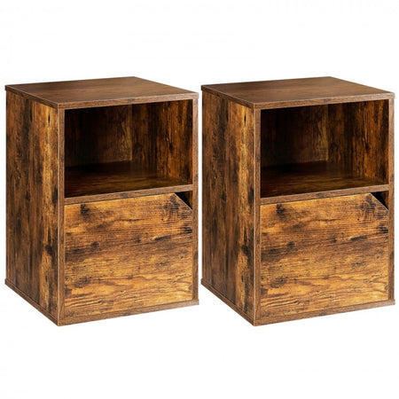 3-Tier Storage Bedside Cabinet with Doors for Bedroom