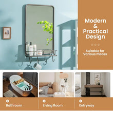 Load image into Gallery viewer, Black Wall-Mounted Bathroom Mirror with Hooks and Shelves
