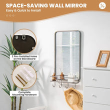 Load image into Gallery viewer, Black Wall-Mounted Bathroom Mirror with Hooks and Shelves

