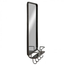 Load image into Gallery viewer, Black Wall-Mounted Bathroom Mirror with Hooks and Shelves

