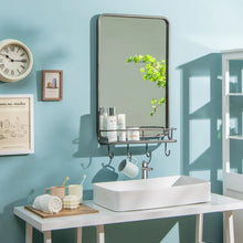 Load image into Gallery viewer, Black Wall-Mounted Bathroom Mirror with Hooks and Shelves
