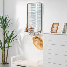 Load image into Gallery viewer, Black Wall-Mounted Bathroom Mirror with Hooks and Shelves
