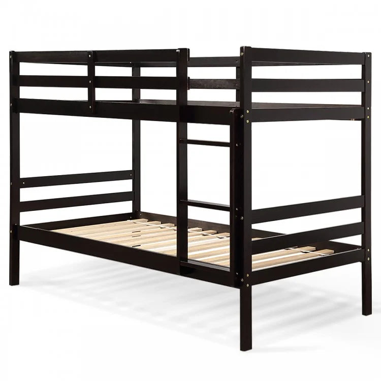 Modern Stylish Wood Double Children's Bed with Guard Rails and Ladder
