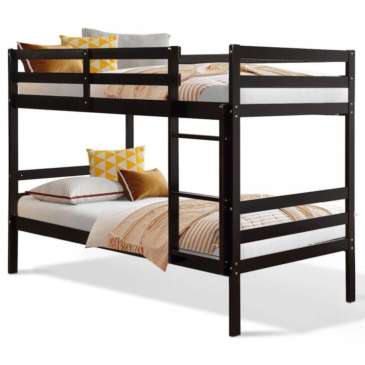 Modern Stylish Wood Double Children's Bed with Guard Rails and Ladder