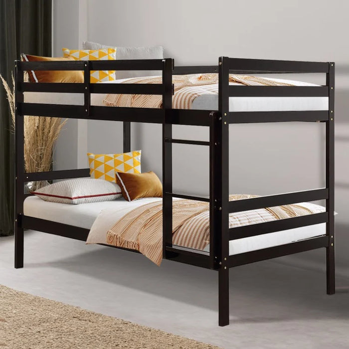 Modern Stylish Wood Double Children's Bed with Guard Rails and Ladder