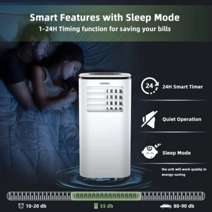 9000 BTU Costway White Portable Air Conditioner with 4-in-1 Modes