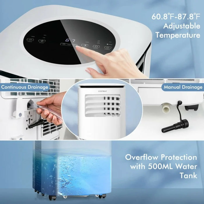 9000 BTU Costway White Portable Air Conditioner with 4-in-1 Modes