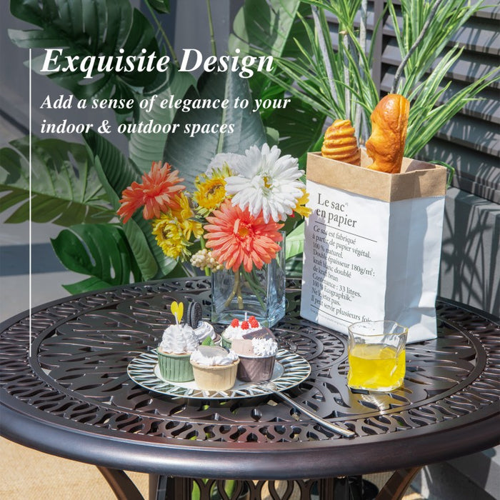 Costway Round Outdoor Dining Table with Umbrella Hole - Suitable for Pool, Backyard, Patio, and Parties
